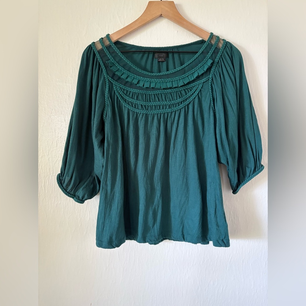 ANTHROPOLOGIE Deletta Forest Green Braided Mesh Top XL